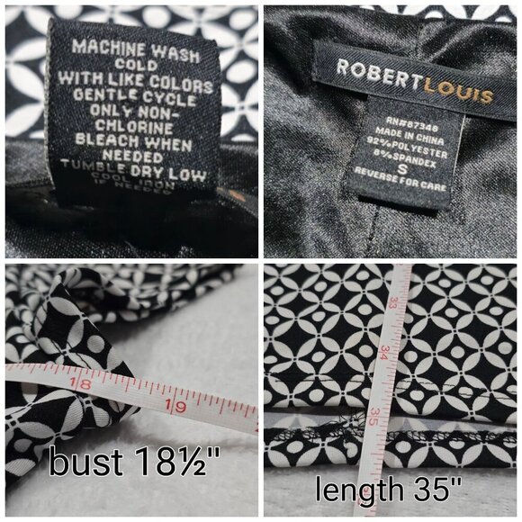 Robert Louis Black & White Wrap Dress – Geometric Print, Stretch – Size M - Picture 12 of 13
